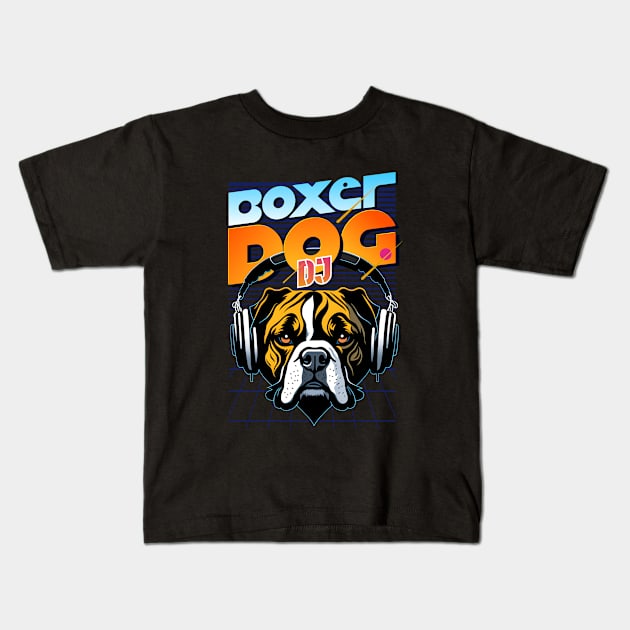 DJ Boxer Dog Kids T-Shirt by Karolus